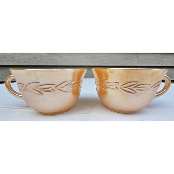 Anchor Hocking Fire King Peach Luster Laurel Leaf Tea Cups - Set of 2 - Picture 1 of 5